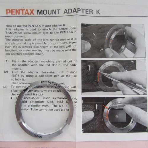 Pentax Mount Adapter K-Original in Original Package