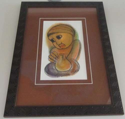 Ndaba, Godfrey(S.A.1947) Pastel,25x14cm-Signed-Framed behind glass(47x33cm)