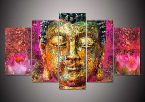*On Special* Buddha and Lotus 5 Piece Wall Art (unframed)
