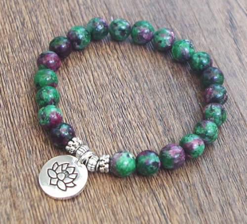 AA+ Green Purple Jade 8mm Lotus Stretch Bracelet
