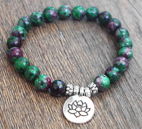 AA+ Green Purple Jade 8mm Lotus Stretch Bracelet
