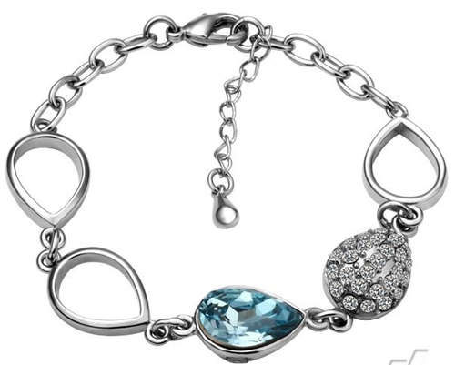 Blue & Clear Crystal White Gold Plated Bracelet