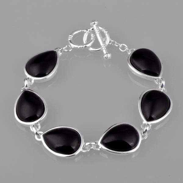Sterling Silver Black Teardrop Gem Bracelet