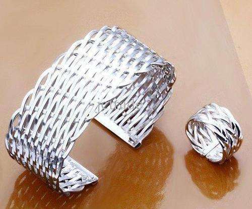 Sterling Silver Weaved Bangle and Ring set