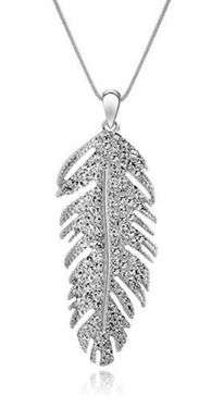 **Crazy Sale** Burnished Silver crystal feather pendant necklace