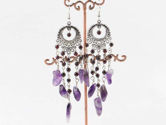 Amethyst and garnet chandelier earrings