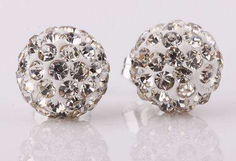 White / clear CZ shamballa stud earrings 925
