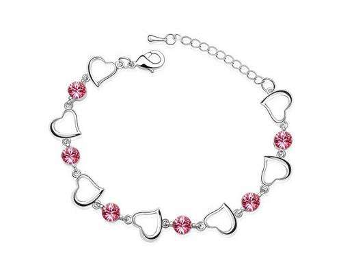 Crystal solitaire pendant and burnished silver heart bracelet