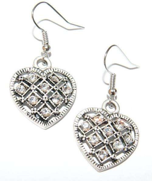 **Crazy Sale** Burnished Silver Heart Encrusted Earrings