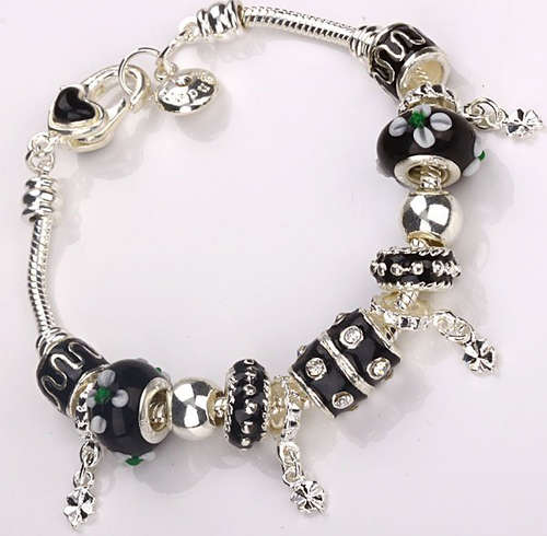 Black Pandora Style Bracelet 925 Plated