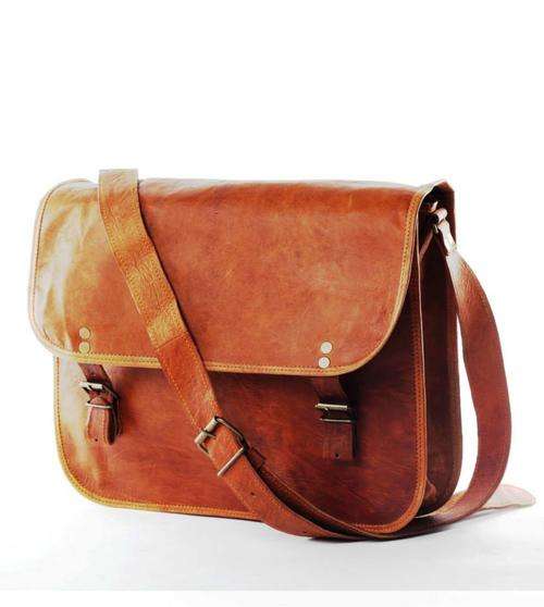 Genuine Camel Leather Carry Bag Perfect For Laptops (Excellent For Students/Business Needs)