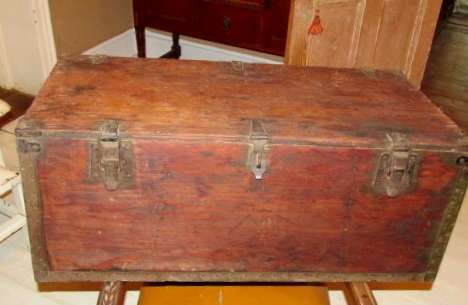 World War II Shwayder Bros Wooden Foot Locker Trunk.