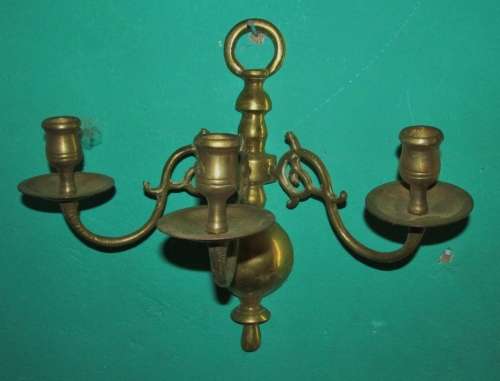 Vintage 3 Arm Brass Candle Wall Sconce
