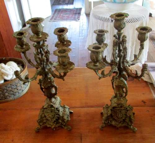 Pair of Ornate Solid Brass Candlelabra