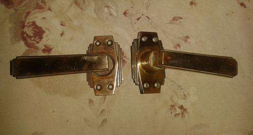 Pair Of ART DECO Sold Brass Door Handles