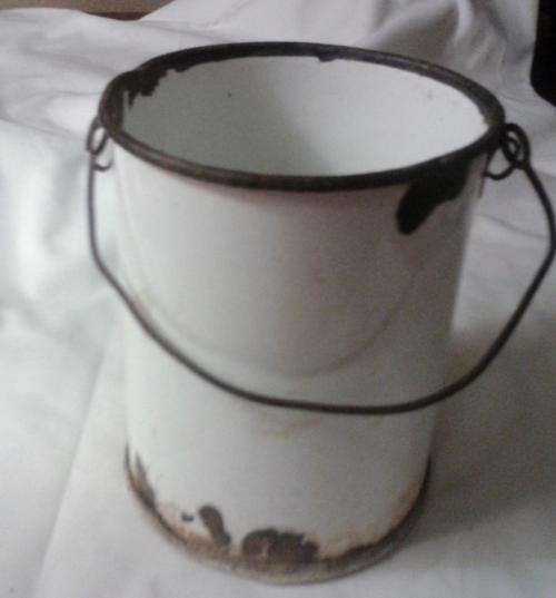 Shabby White with Black Trim Enamel Pail