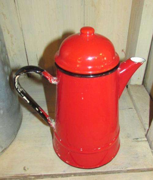 LOVELY Red Enamel Coffee Pot - Made in Poland