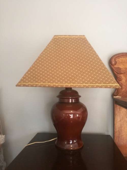 Vintage 1970s porcelain lamp with shade