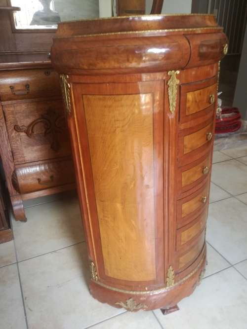 Unrestored antique half moon chest of drawers