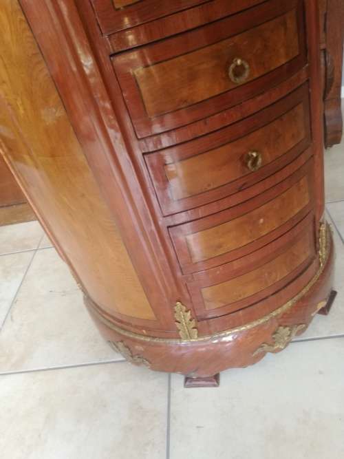 Unrestored antique half moon chest of drawers
