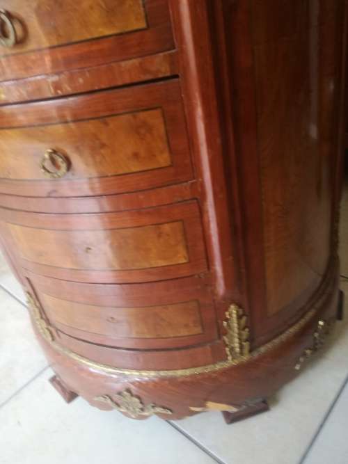 Unrestored antique half moon chest of drawers