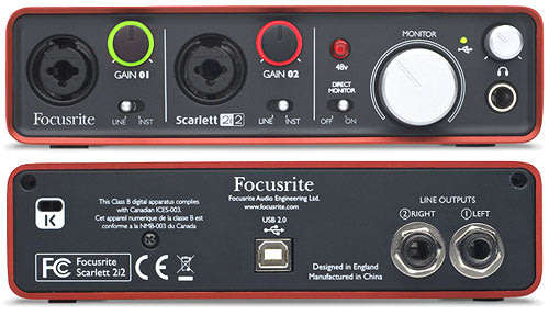 Focusrite Scarlett 2i Sound Card with 2 inputs