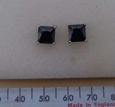 PAIR OF SQUARE BLACK CZ STERLING SILVER STUD EARINGS