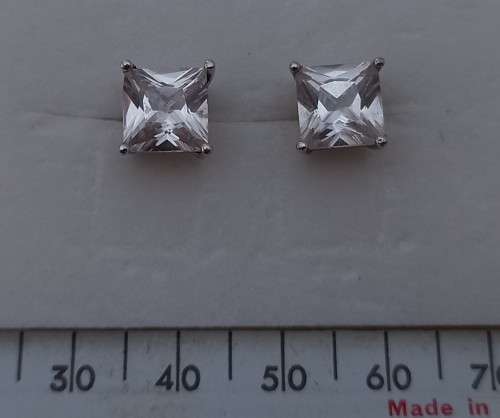 PAIR OF SQUARE WHITE CZ EAR STUDS SET IN STERLING SILVER