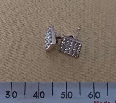 PAIR OF SQUARE CLUSTER WHITE CZ EAR STUDS SET IN STERLING SILVER