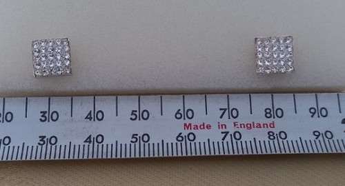PAIR OF SQUARE CLUSTER WHITE CZ EAR STUDS SET IN STERLING SILVER