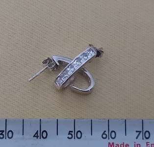 PAIR OF HALF OVAL WHITE CZ EARINGS SET IN STERLING SILVER