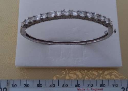 STUNNING HALF SNAP BANGLE SET WITH ROUND WHITE CZ IN STERLING SILVER