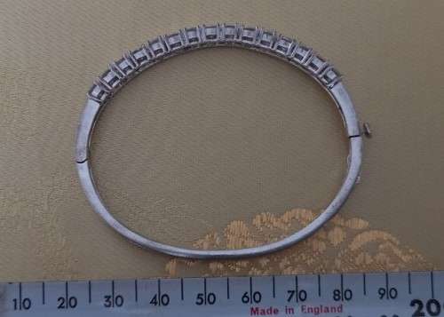 STUNNING HALF SNAP BANGLE SET WITH ROUND WHITE CZ IN STERLING SILVER