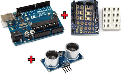 COMBO - Funduino UNO R3+Arduino UNO Prototype Shield with Mini Breadboard+HC-SR04 Ultrasonic Module