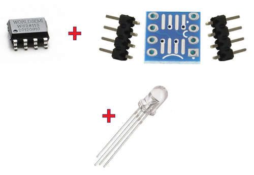 WS2811S LED Driver, SOIC Adapter, Headers and 5mm RGB LED