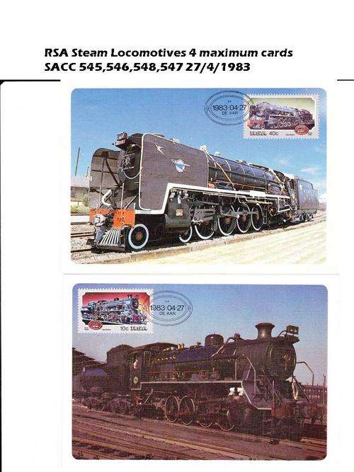 RSA Steam Locomotives 4 maxi cards SACC 545,546,547,568 27/4/1983