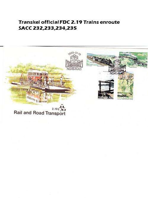 Transkei official FDC 2.19 Trains enroute SACC 232,233,234,235
