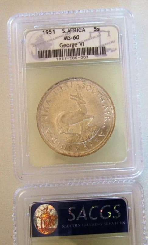 1951 5 SHILLING MS 60 sacgs graded @R1 START