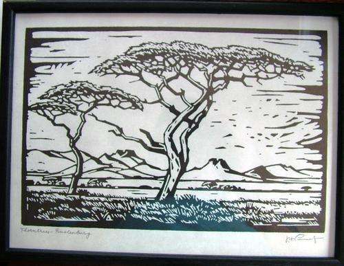 J H PIERNEEF THORN TREE RUSTENBURG  ,,,LINOCUT ....RARE ART