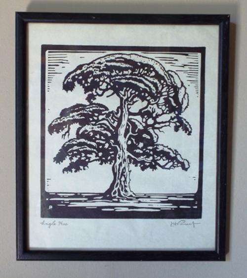 J H PIERNEEF ,,Single tree  ,,,LINOCUT ....RARE ART