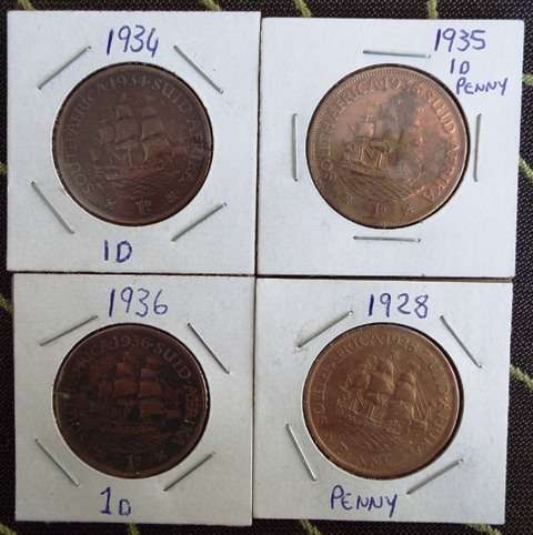 4 nice  union pennys 1928,34,35,35