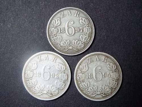 3 x zar 6d  silver coins