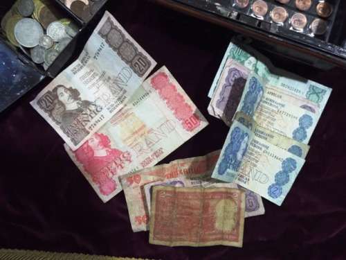 WOW huge hoard of COINS AND  NOTES some silver in vintage money box  at R1 start