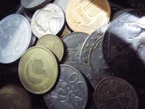 WOW huge hoard of COINS AND  NOTES some silver in vintage money box  at R1 start