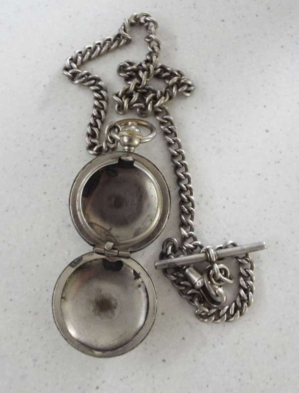 rare antique solid silver forbs chain with sniff box