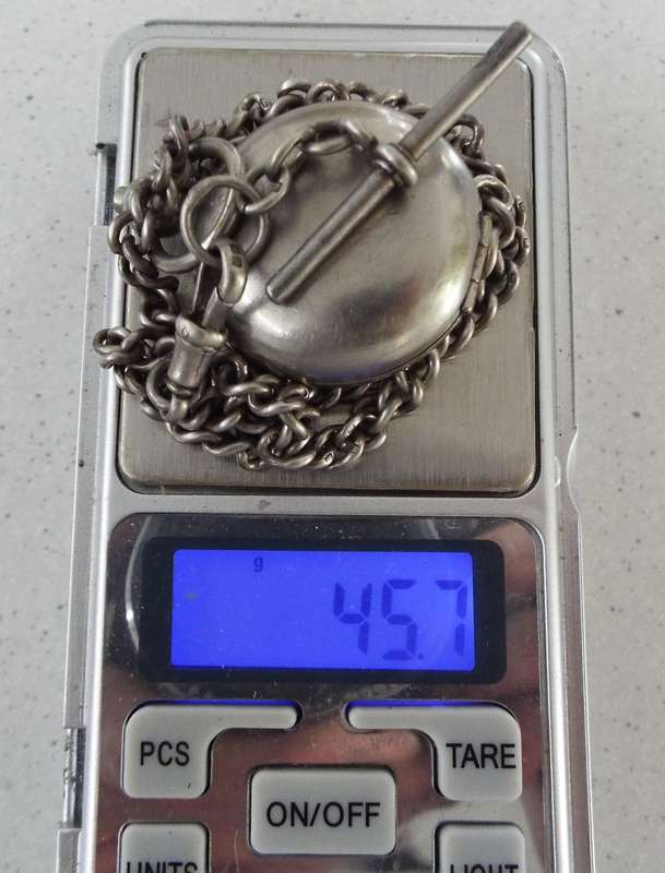 rare antique solid silver forbs chain with sniff box