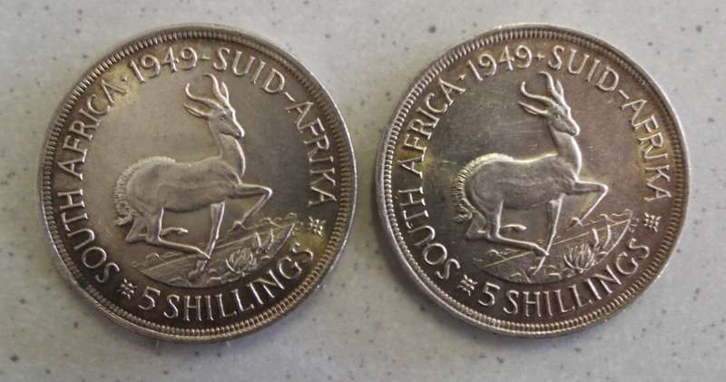 2x  silver 5 SHILLING coins 80% silver 1949