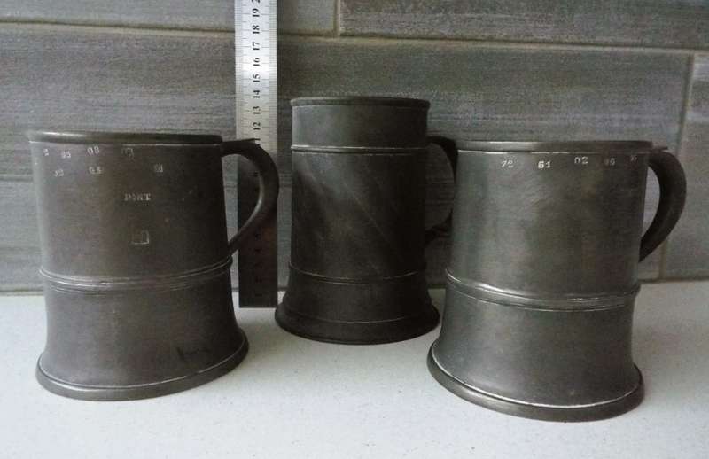WOW,,,,,Antique  Old World Pewter Tankard x 3 all marked