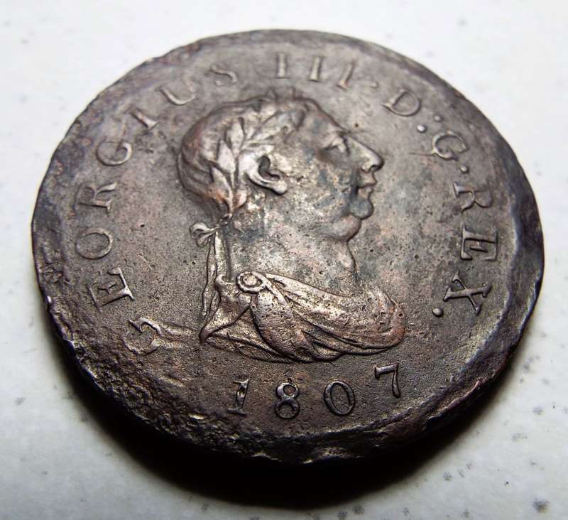Rare Antique English King George lll Halfpenny 1807 Coin . Bust/ Britannia Royal