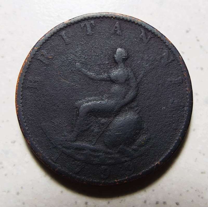 Rare Antique English King George lll OLD COLONIAL COINS Half penny 1799 Coin . Bust/ Britannia Royal